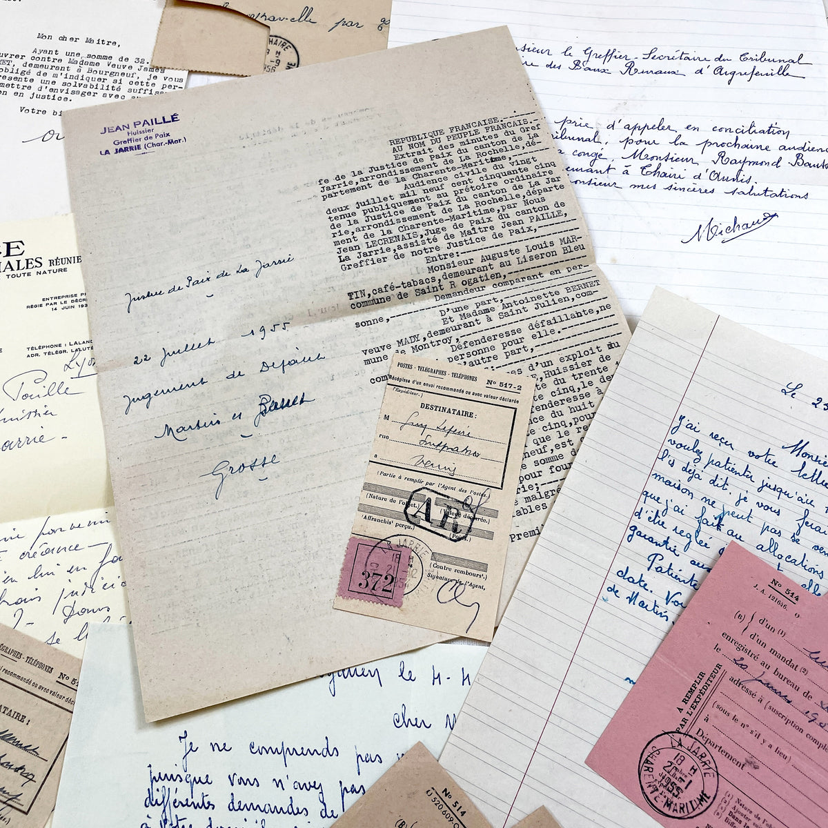 1950s - Vintage Ephemera Lot – French Letters, Invoices & Legal Documents from Notary Archive
