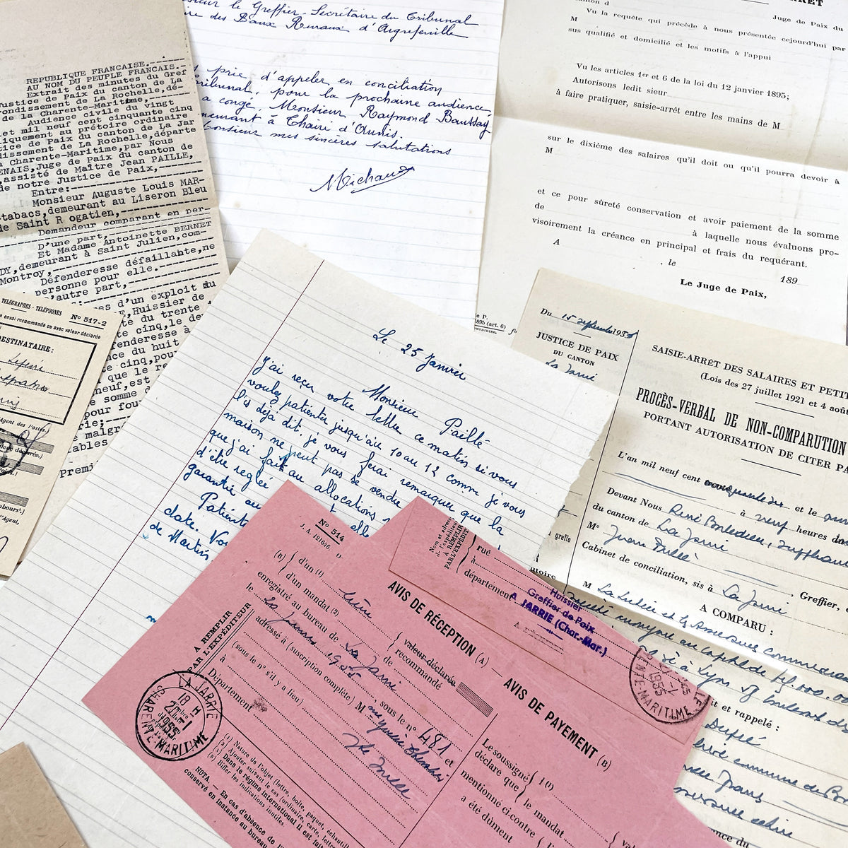 1950s - Vintage Ephemera Lot – French Letters, Invoices & Legal Documents from Notary Archive