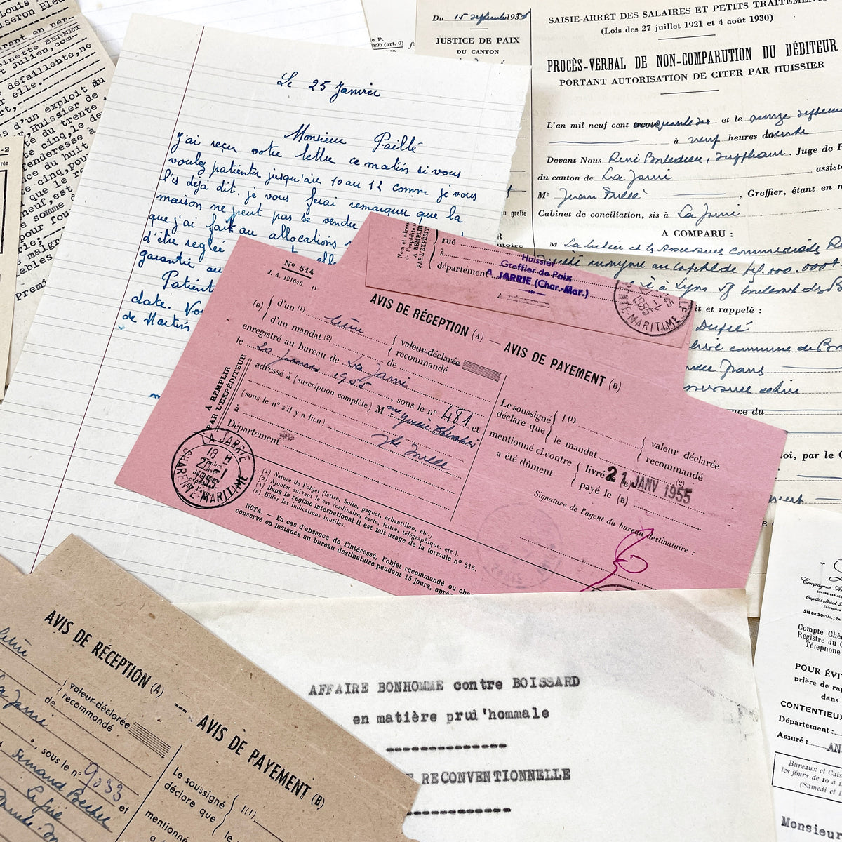 1950s - Vintage Ephemera Lot – French Letters, Invoices & Legal Documents from Notary Archive