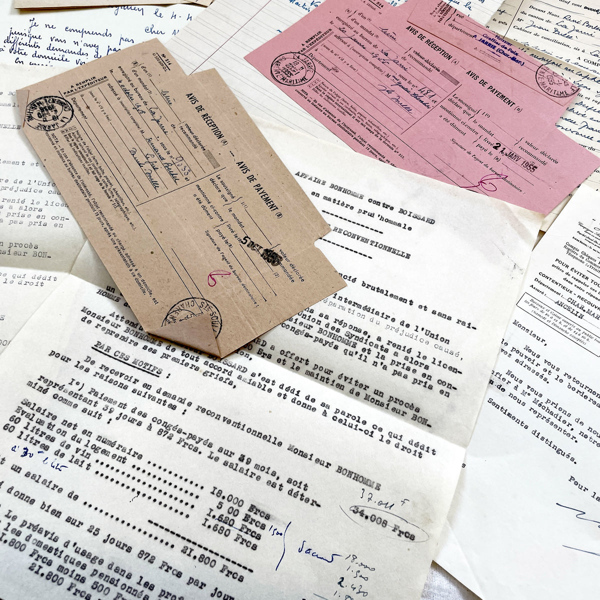 1950s - Vintage Ephemera Lot – French Letters, Invoices & Legal Documents from Notary Archive