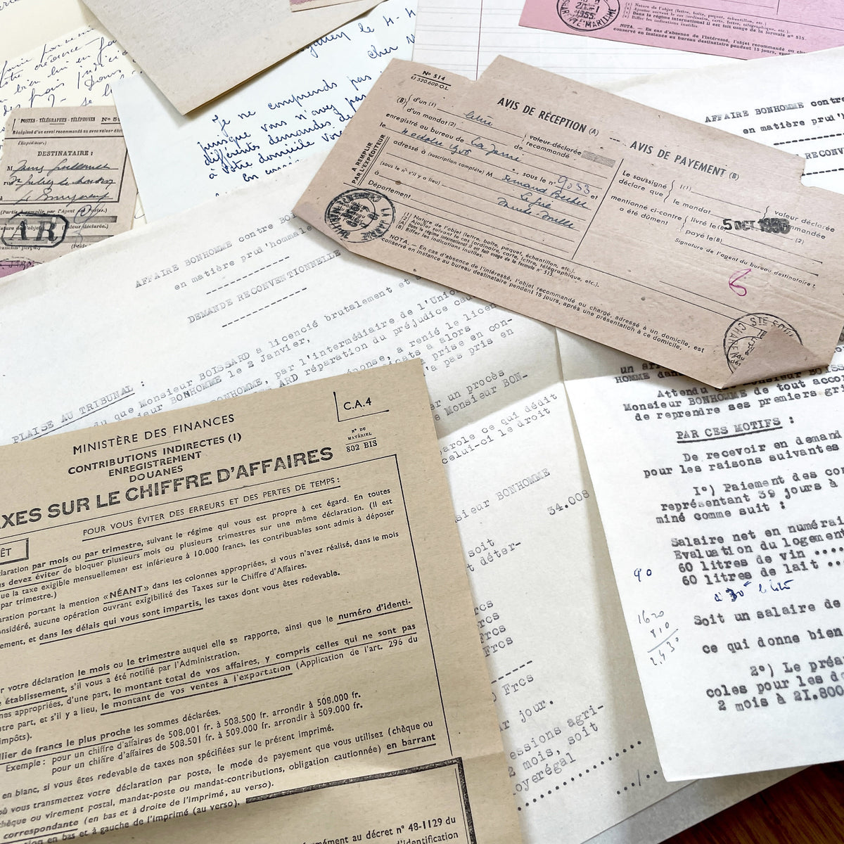 1950s - Vintage Ephemera Lot – French Letters, Invoices & Legal Documents from Notary Archive