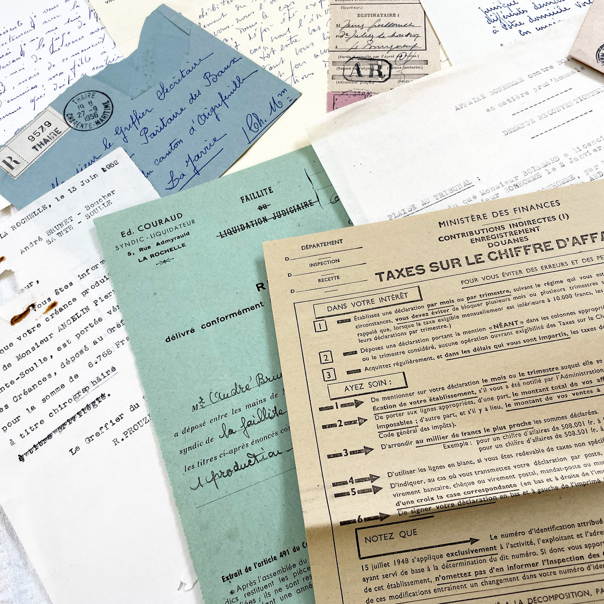 1950s - Vintage Ephemera Lot – French Letters, Invoices & Legal Documents from Notary Archive