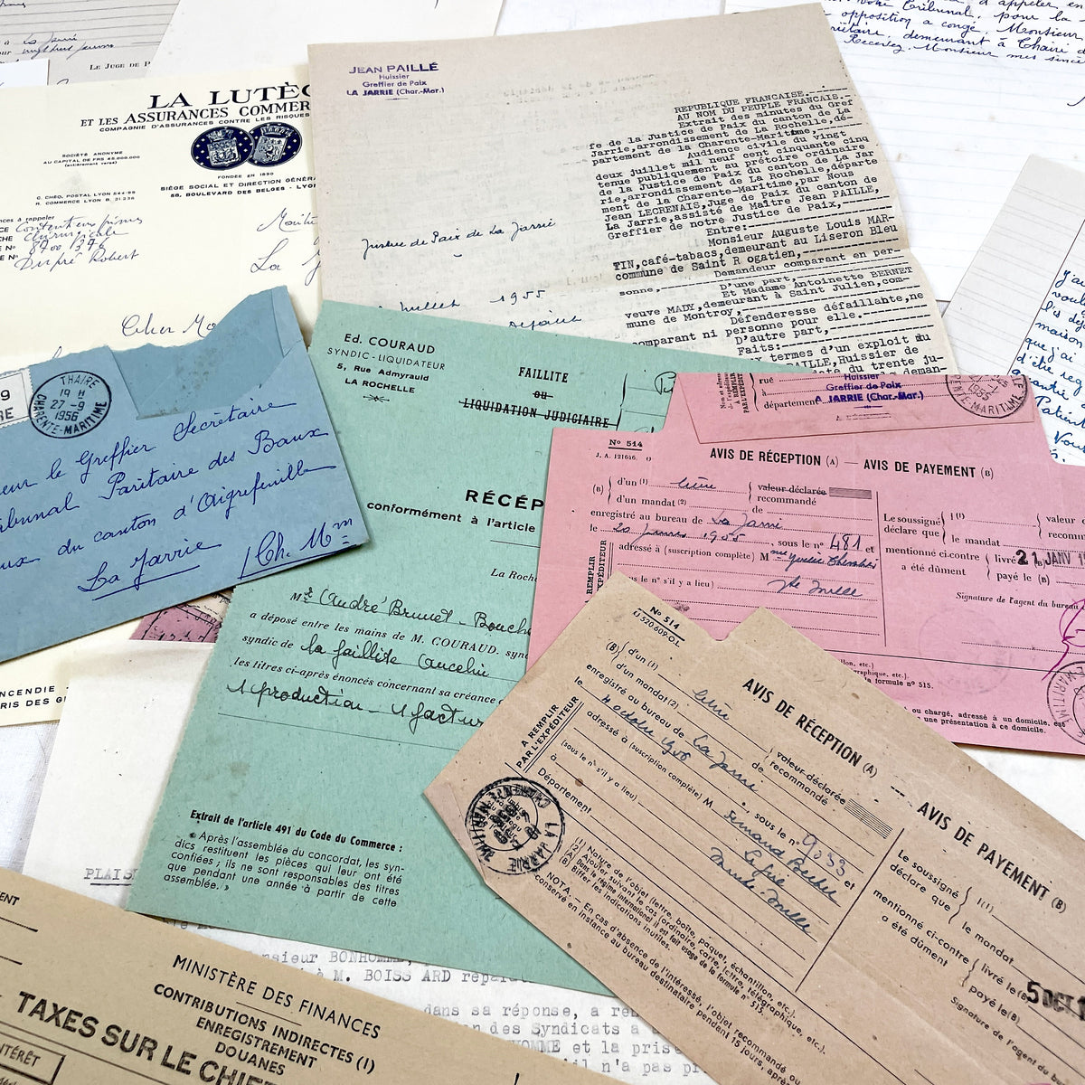 1950s - Vintage Ephemera Lot – French Letters, Invoices & Legal Documents from Notary Archive
