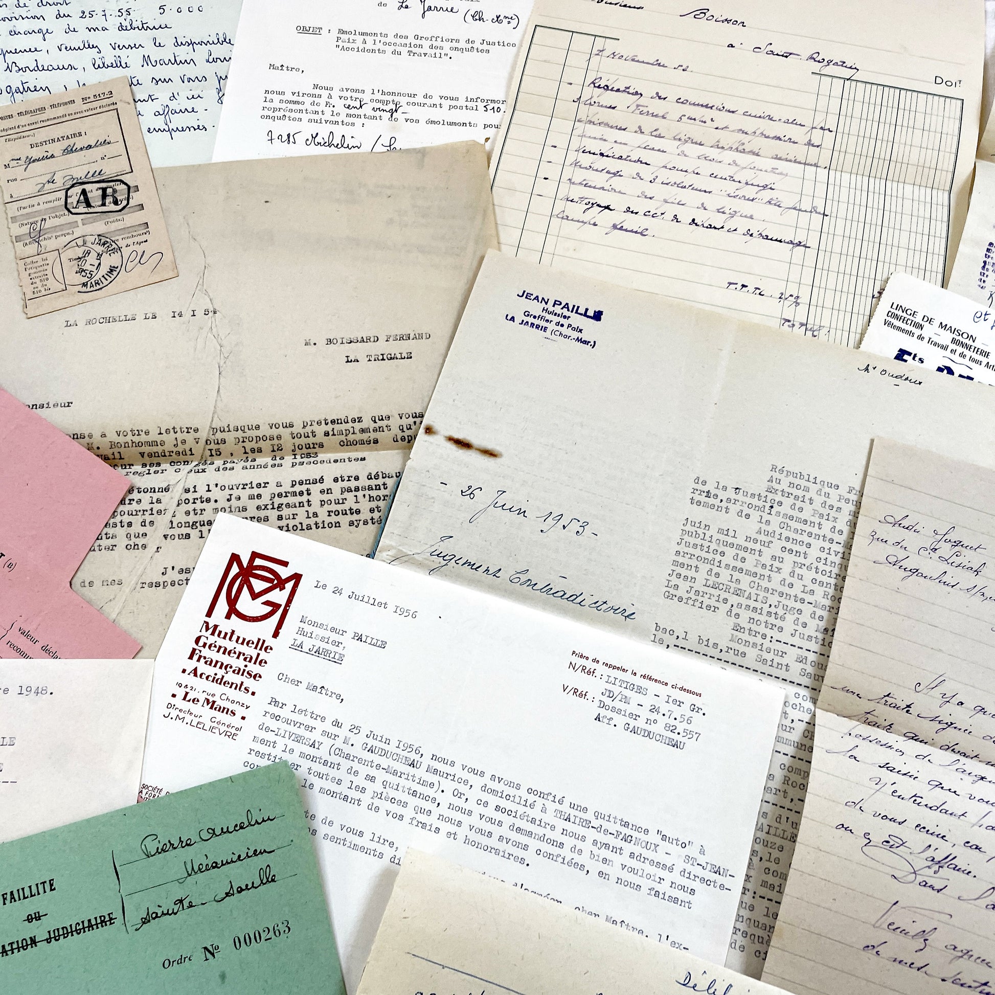 1950s - Vintage Ephemera Lot – French Letters, Invoices & Legal Documents from Notary Archive