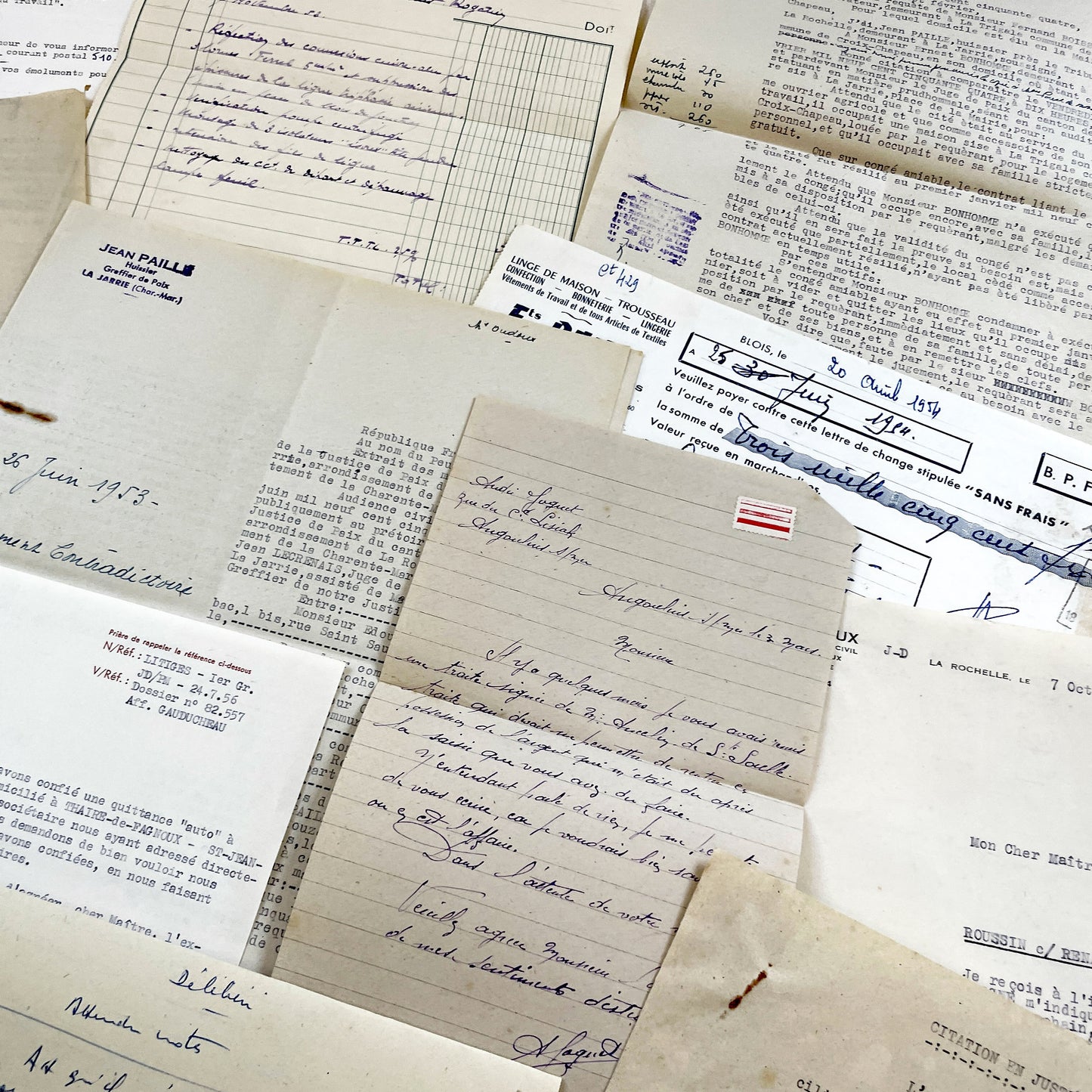 1950s - Vintage Ephemera Lot – French Letters, Invoices & Legal Documents from Notary Archive