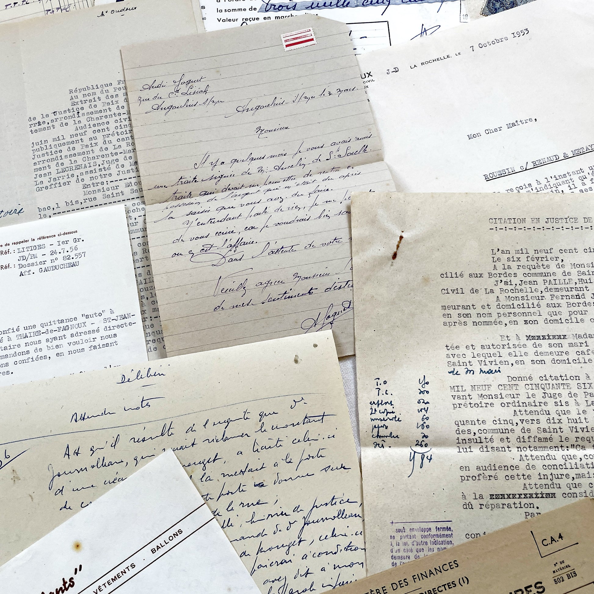 1950s - Vintage Ephemera Lot – French Letters, Invoices & Legal Documents from Notary Archive