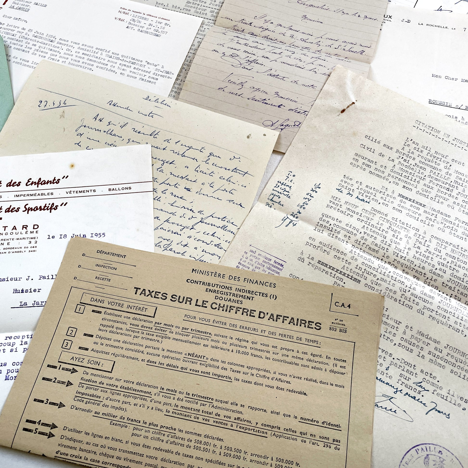 1950s - Vintage Ephemera Lot – French Letters, Invoices & Legal Documents from Notary Archive