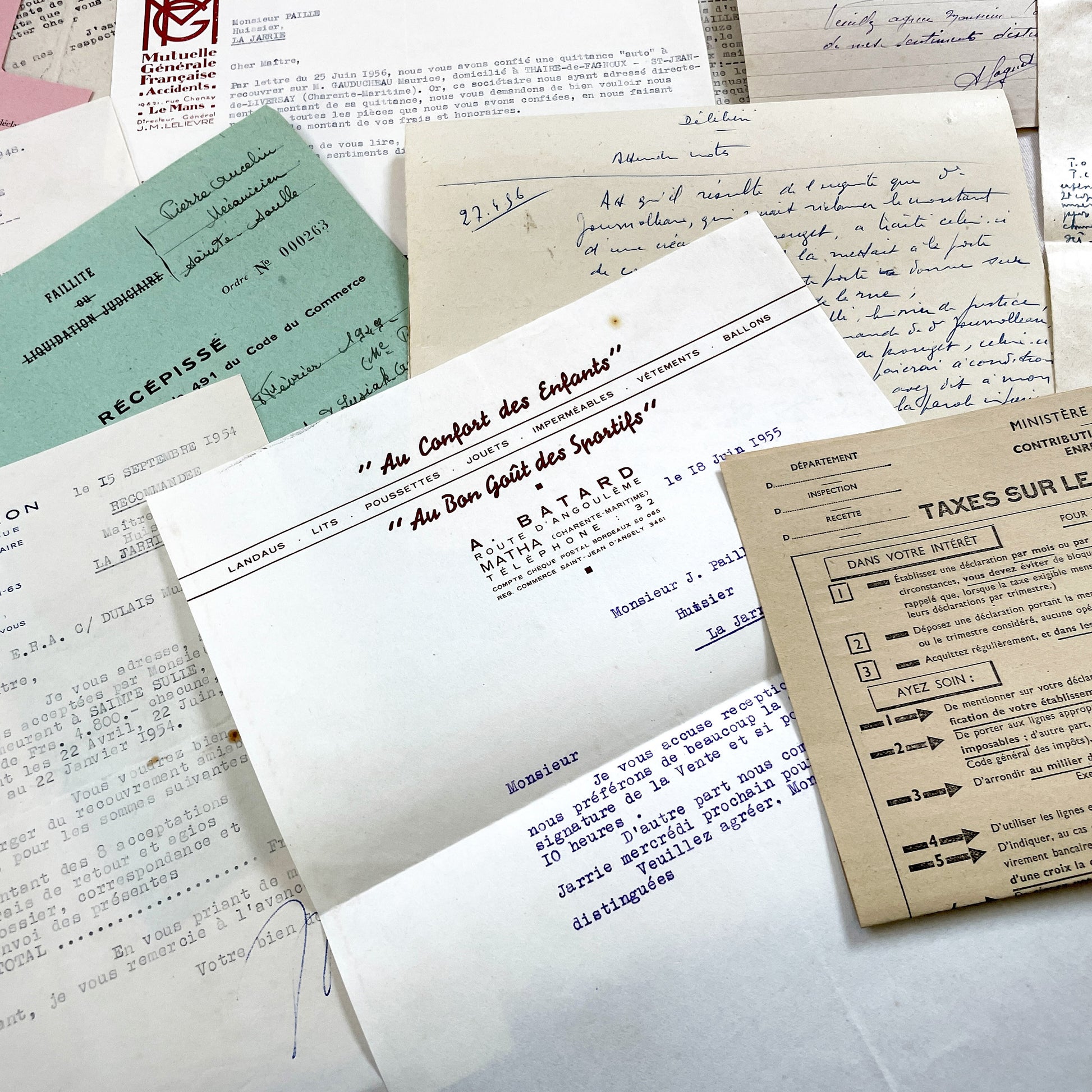 1950s - Vintage Ephemera Lot – French Letters, Invoices & Legal Documents from Notary Archive