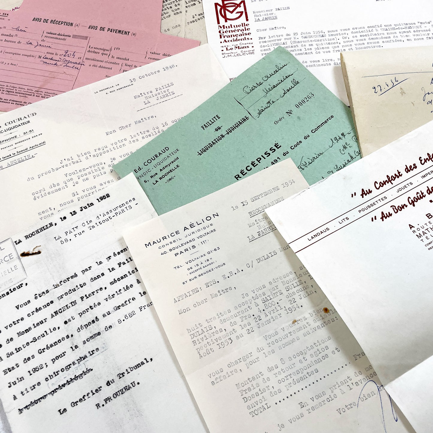 1950s - Vintage Ephemera Lot – French Letters, Invoices & Legal Documents from Notary Archive