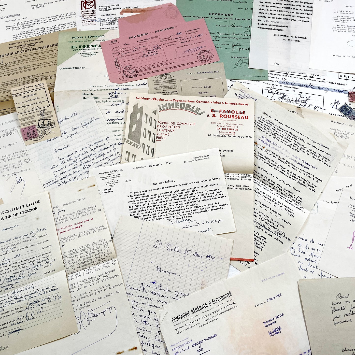 1950s - Vintage Ephemera Lot – French Letters, Invoices & Legal Documents from Notary Archive