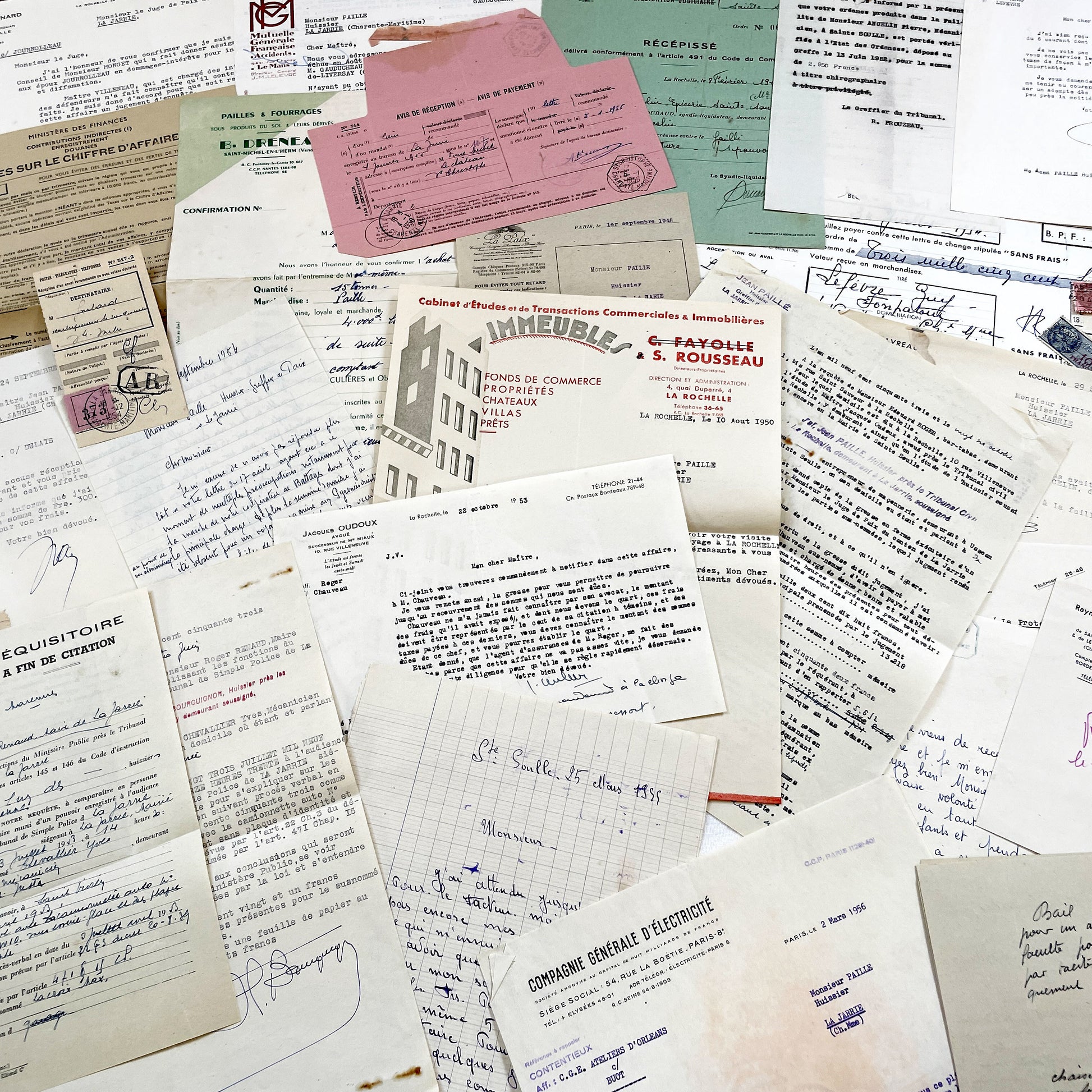1950s - Vintage Ephemera Lot – French Letters, Invoices & Legal Documents from Notary Archive