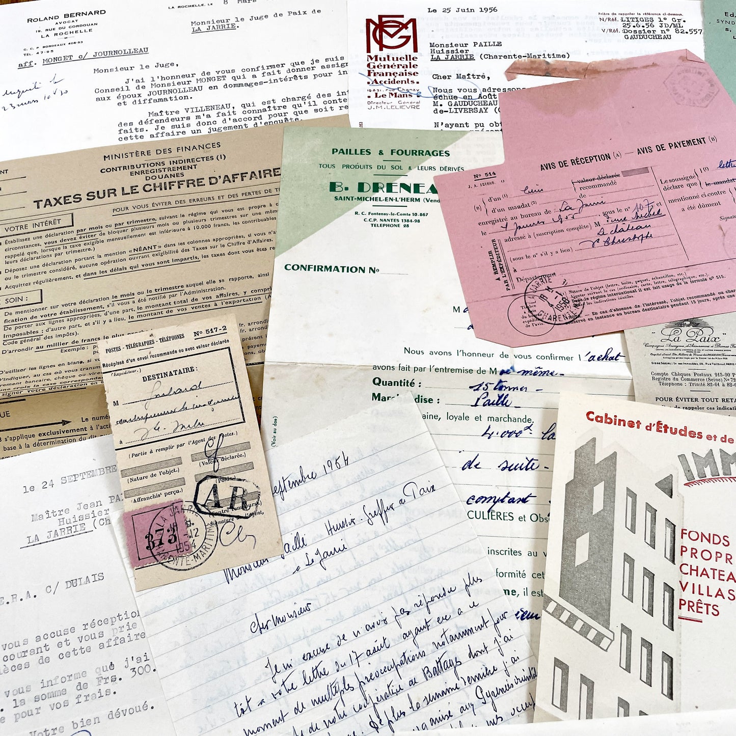 1950s - Vintage Ephemera Lot – French Letters, Invoices & Legal Documents from Notary Archive
