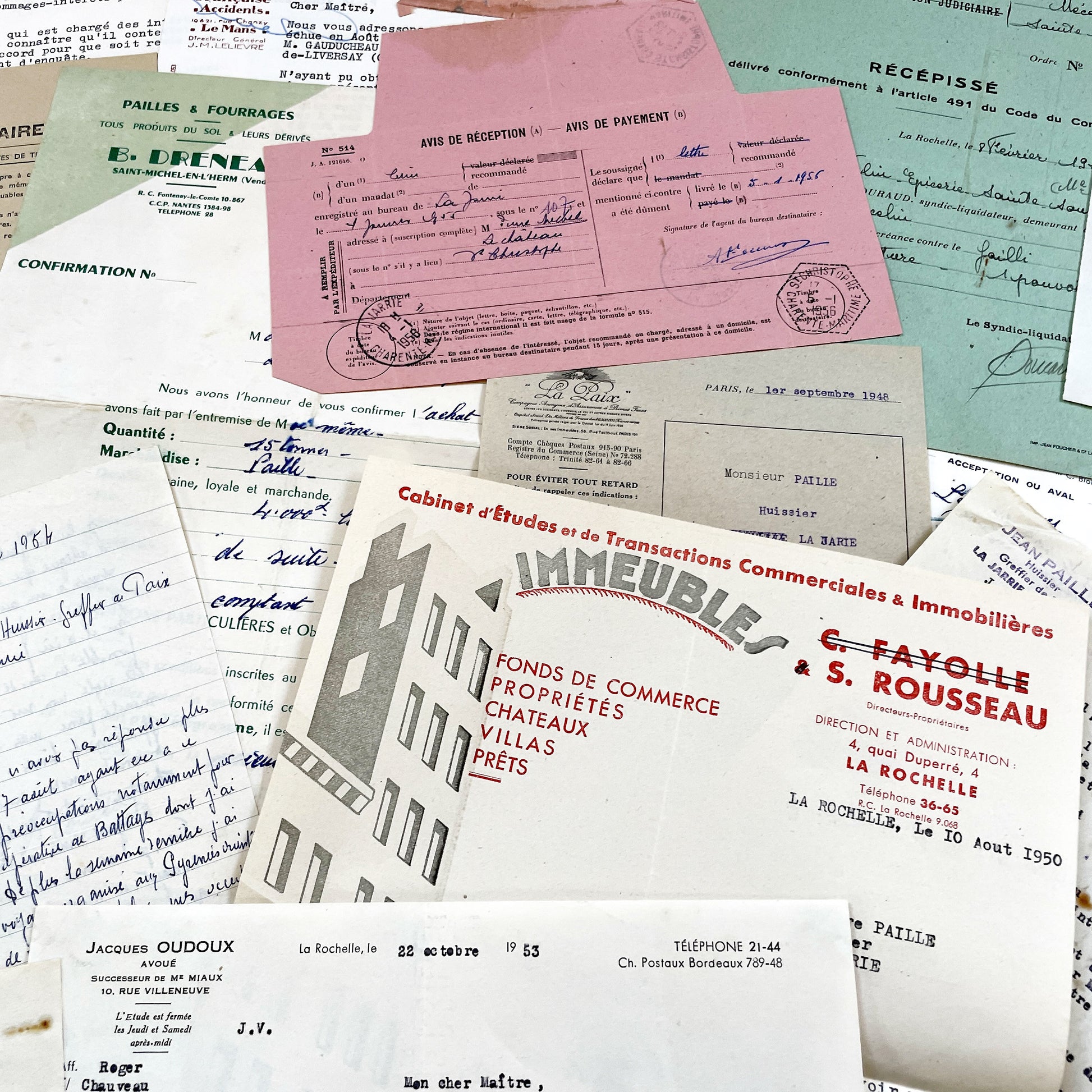 1950s - Vintage Ephemera Lot – French Letters, Invoices & Legal Documents from Notary Archive