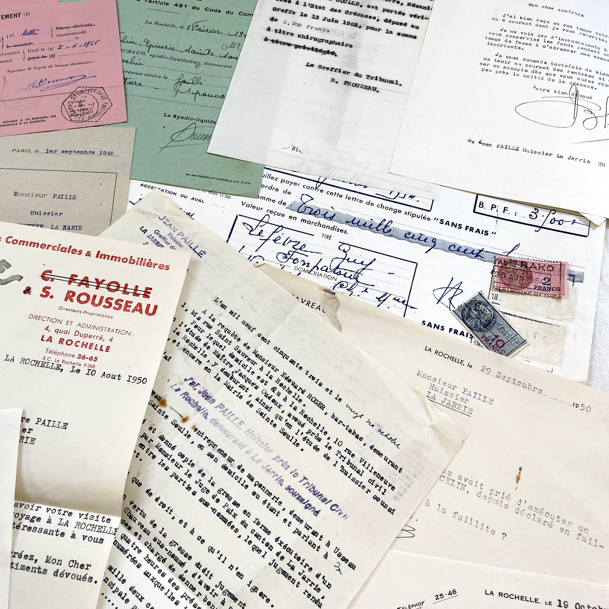 1950s - Vintage Ephemera Lot – French Letters, Invoices & Legal Documents from Notary Archive