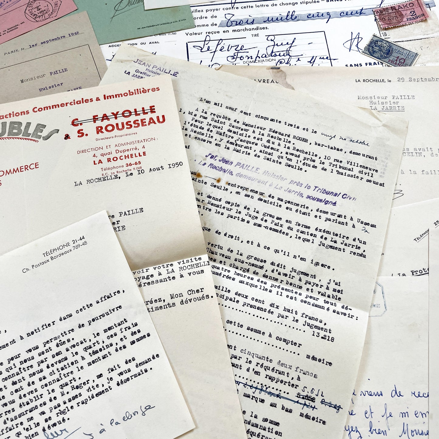 1950s - Vintage Ephemera Lot – French Letters, Invoices & Legal Documents from Notary Archive