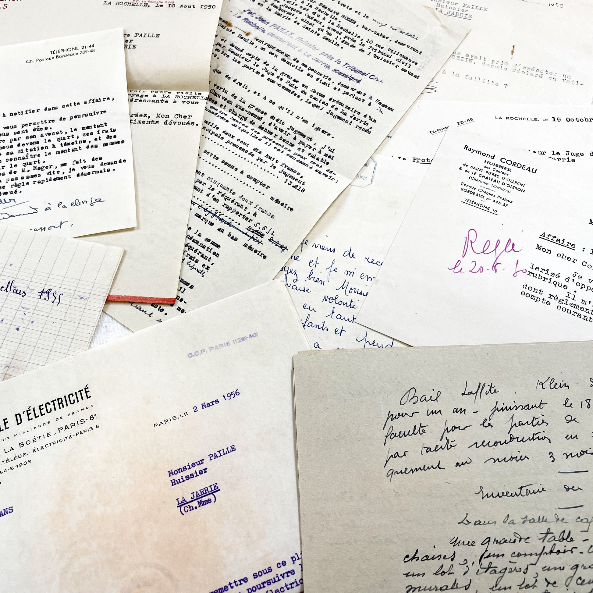 1950s - Vintage Ephemera Lot – French Letters, Invoices & Legal Documents from Notary Archive