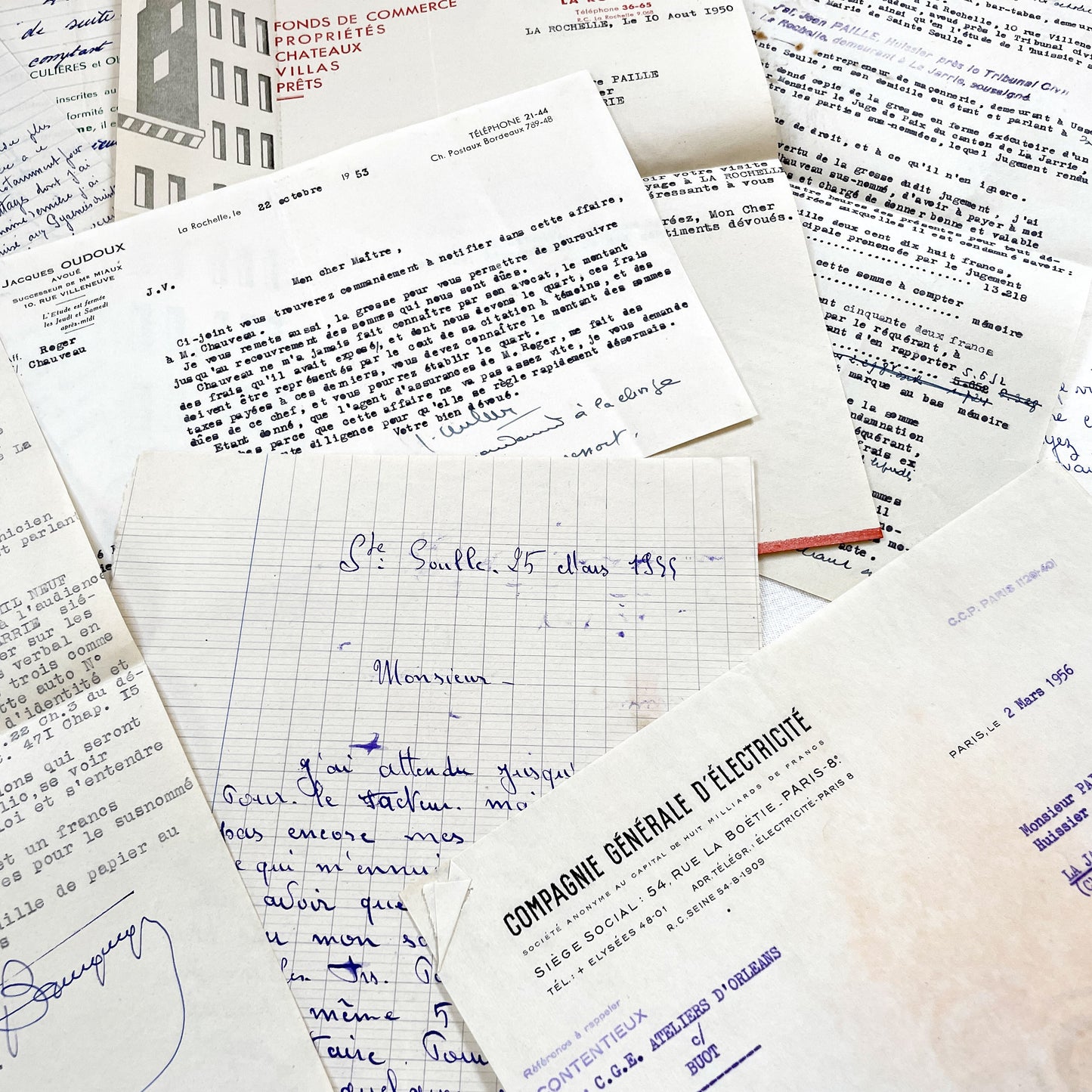 1950s - Vintage Ephemera Lot – French Letters, Invoices & Legal Documents from Notary Archive