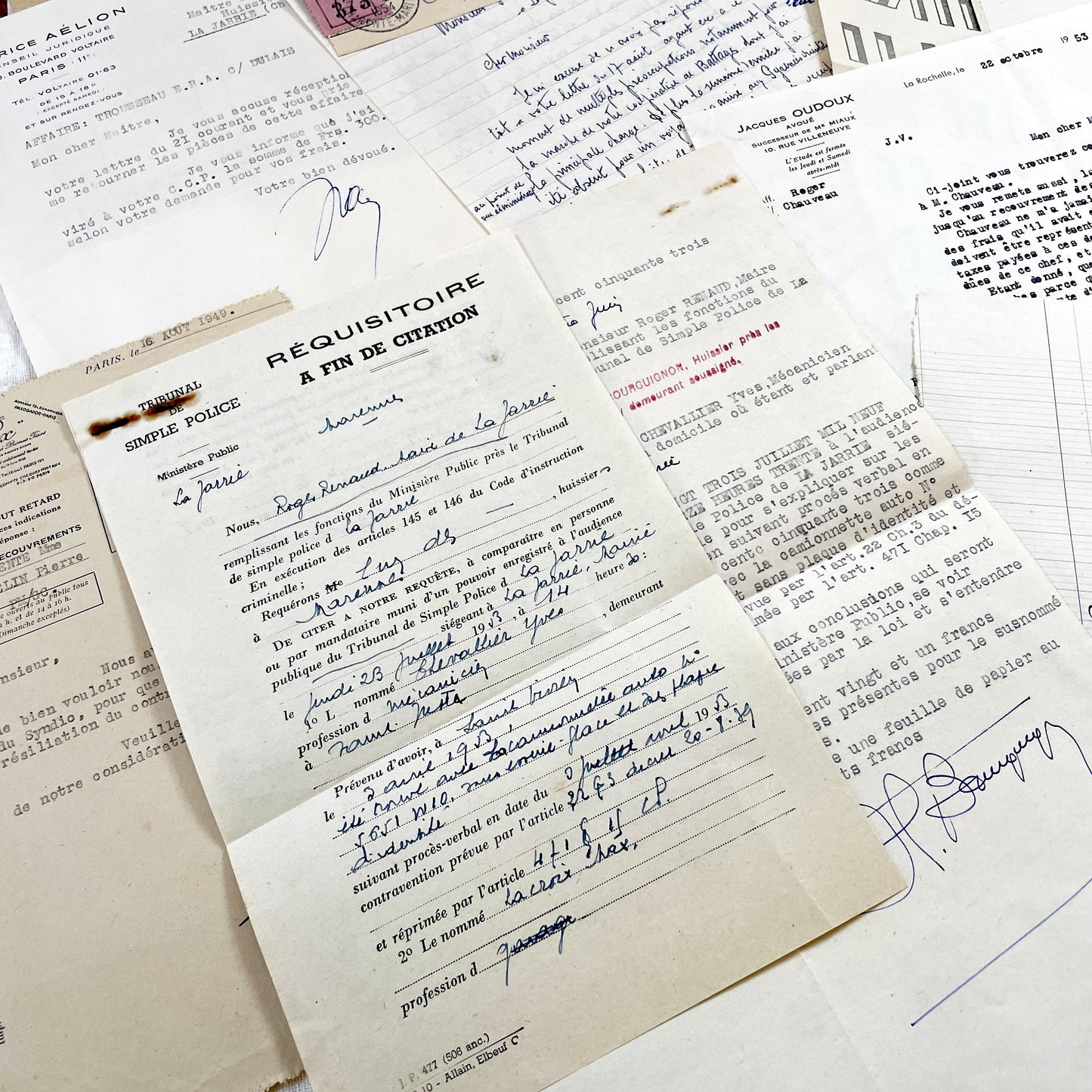 1950s - Vintage Ephemera Lot – French Letters, Invoices & Legal Documents from Notary Archive