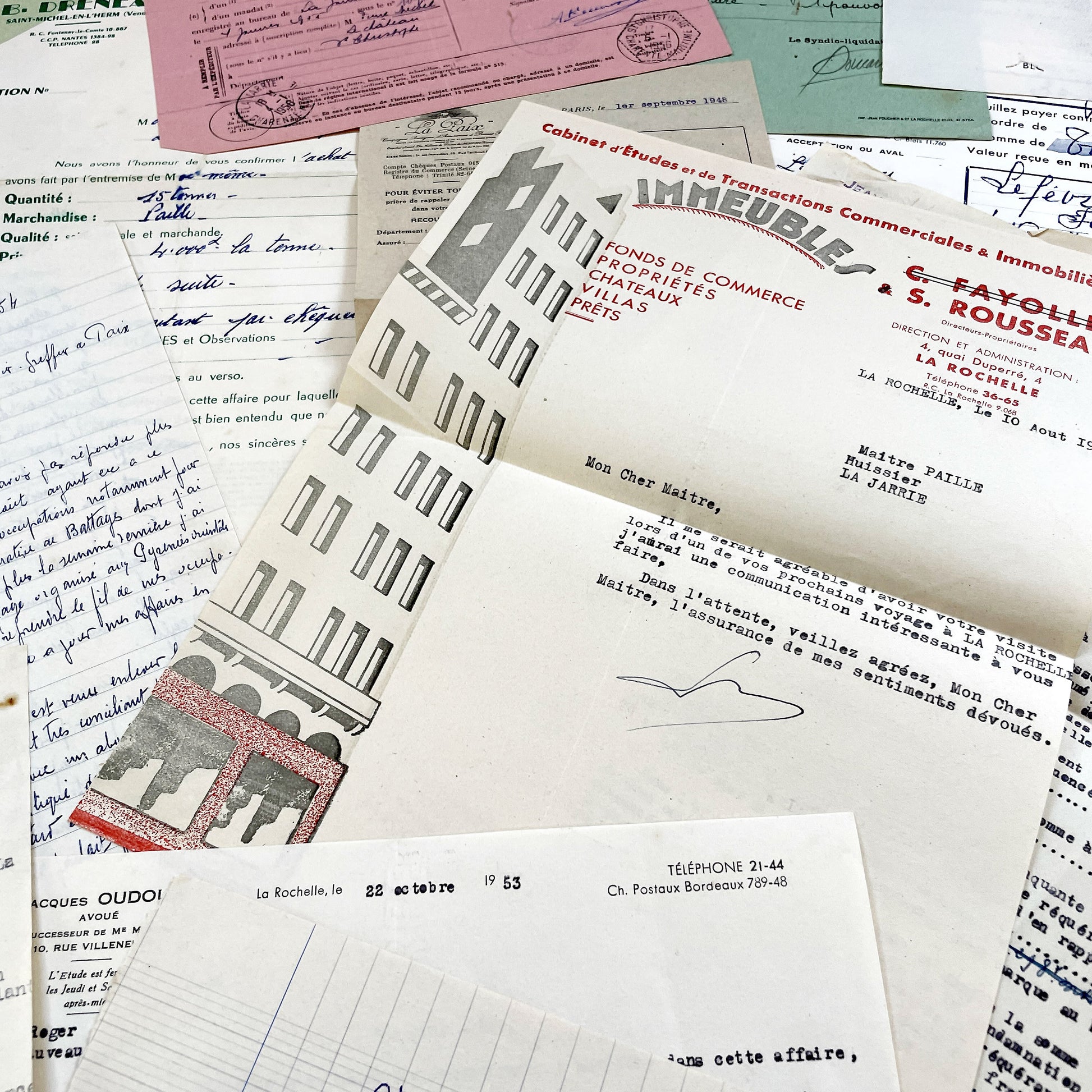 1950s - Vintage Ephemera Lot – French Letters, Invoices & Legal Documents from Notary Archive