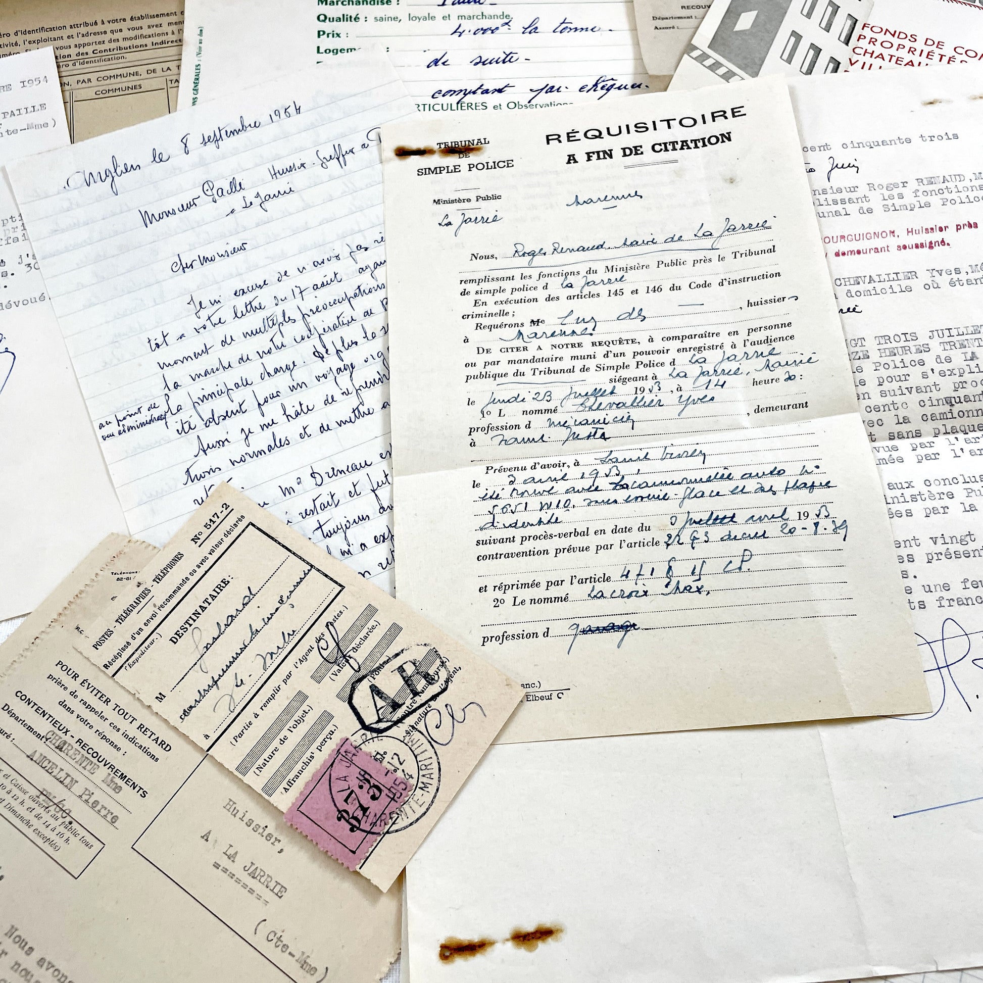 1950s - Vintage Ephemera Lot – French Letters, Invoices & Legal Documents from Notary Archive