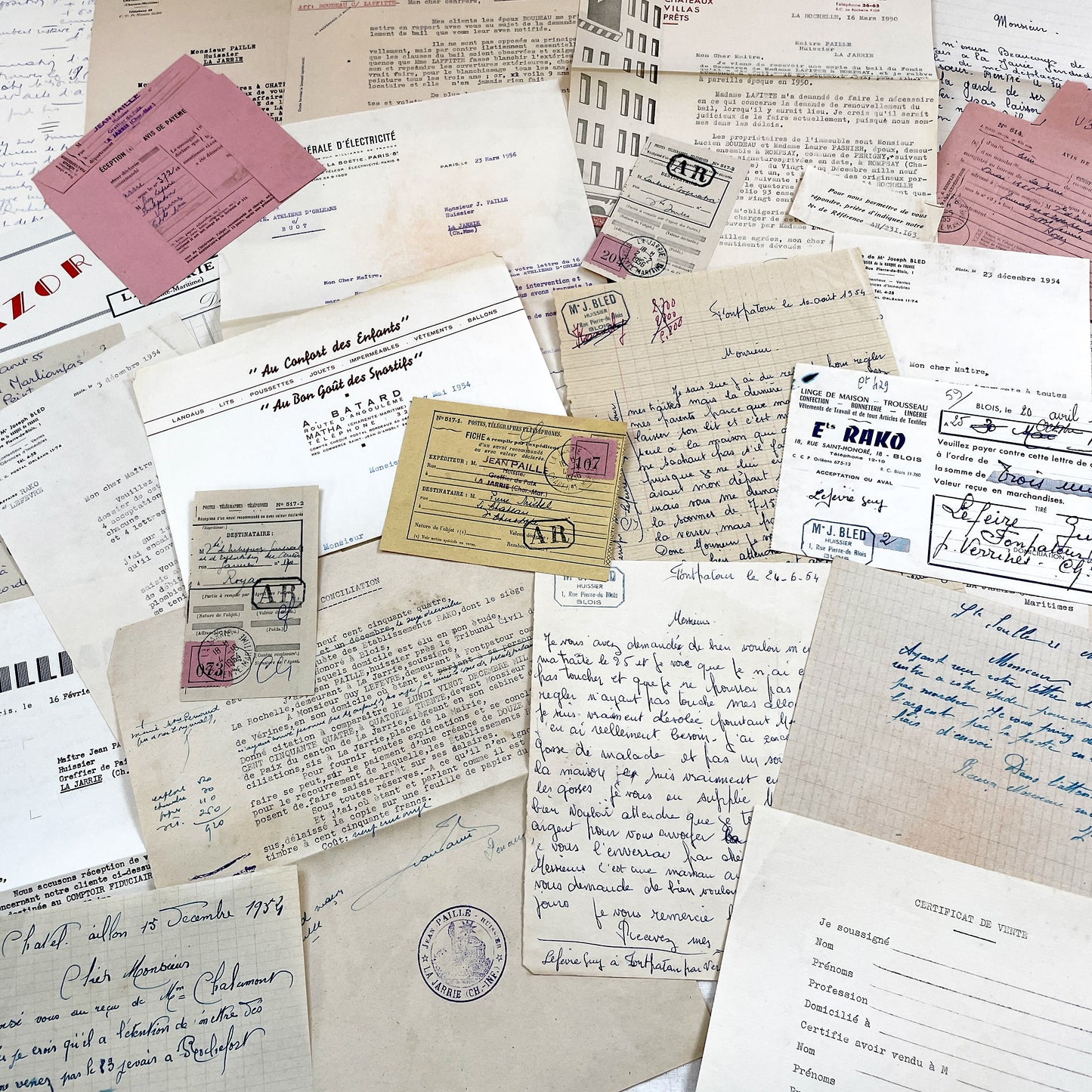 1950s - Vintage Ephemera Lot – French Letters, Invoices & Legal Documents from Notary Archive