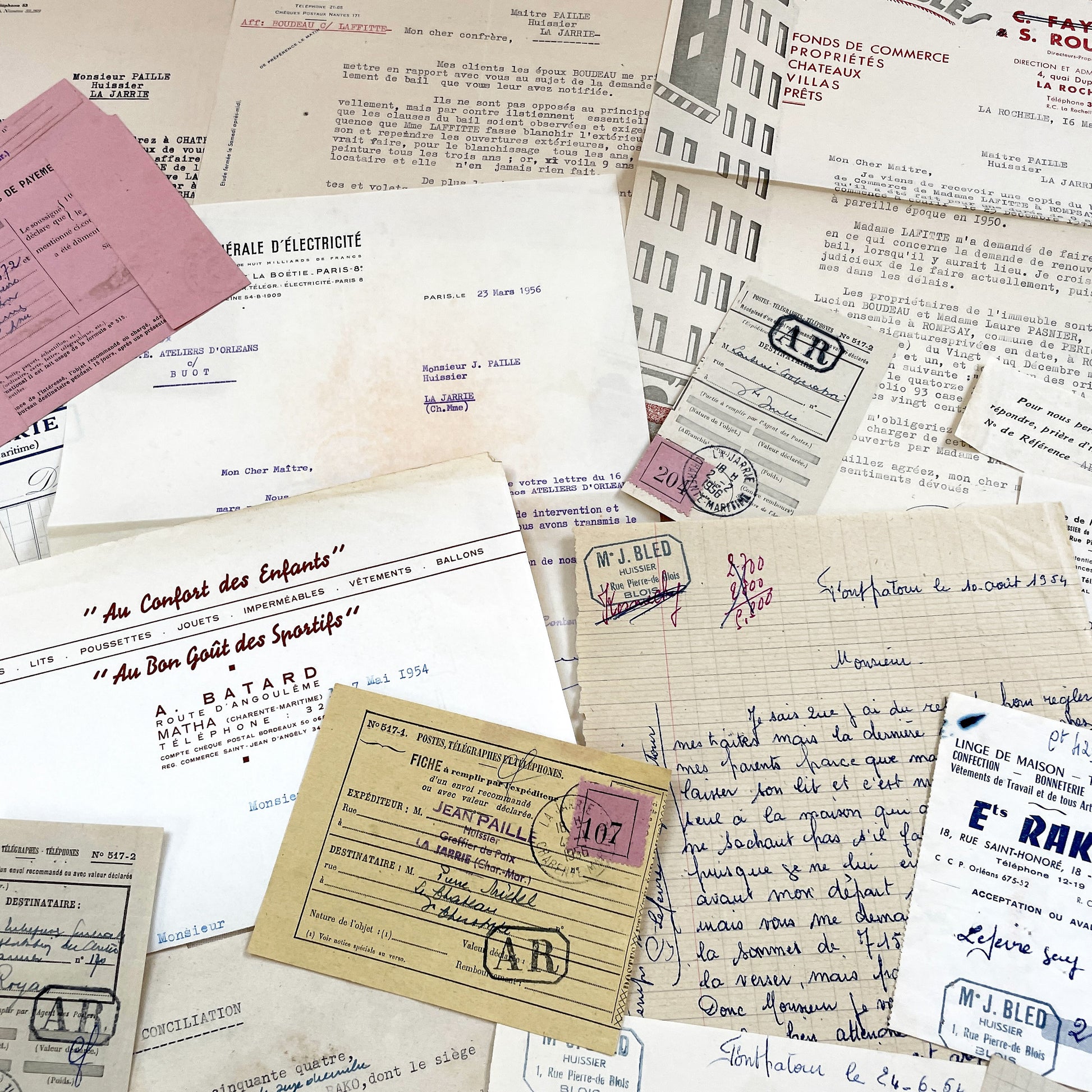 1950s - Vintage Ephemera Lot – French Letters, Invoices & Legal Documents from Notary Archive