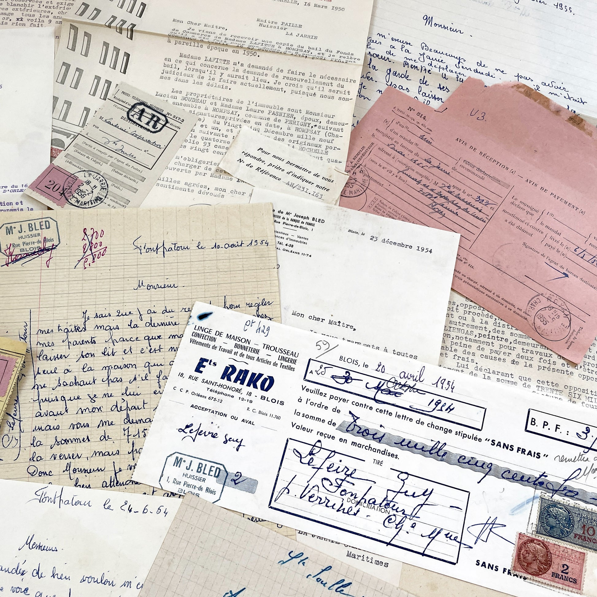 1950s - Vintage Ephemera Lot – French Letters, Invoices & Legal Documents from Notary Archive