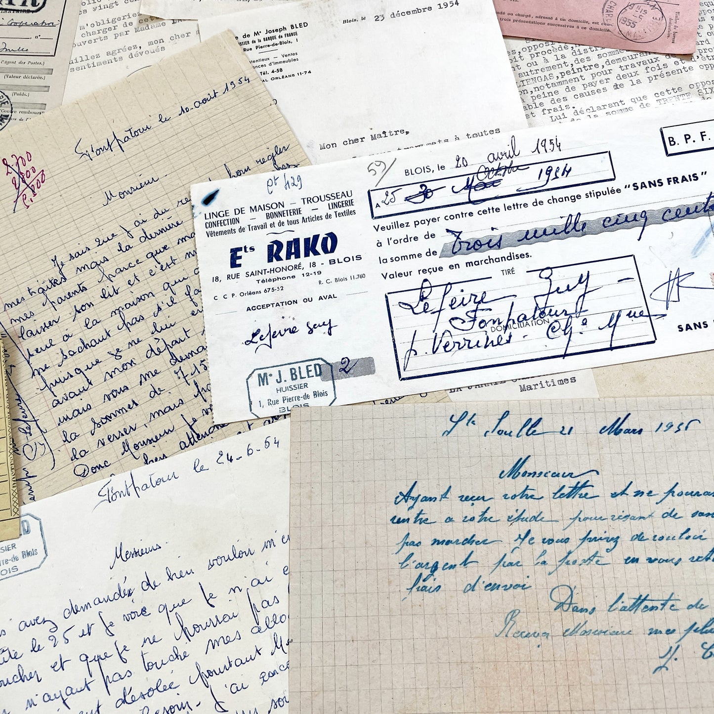 1950s - Vintage Ephemera Lot – French Letters, Invoices & Legal Documents from Notary Archive