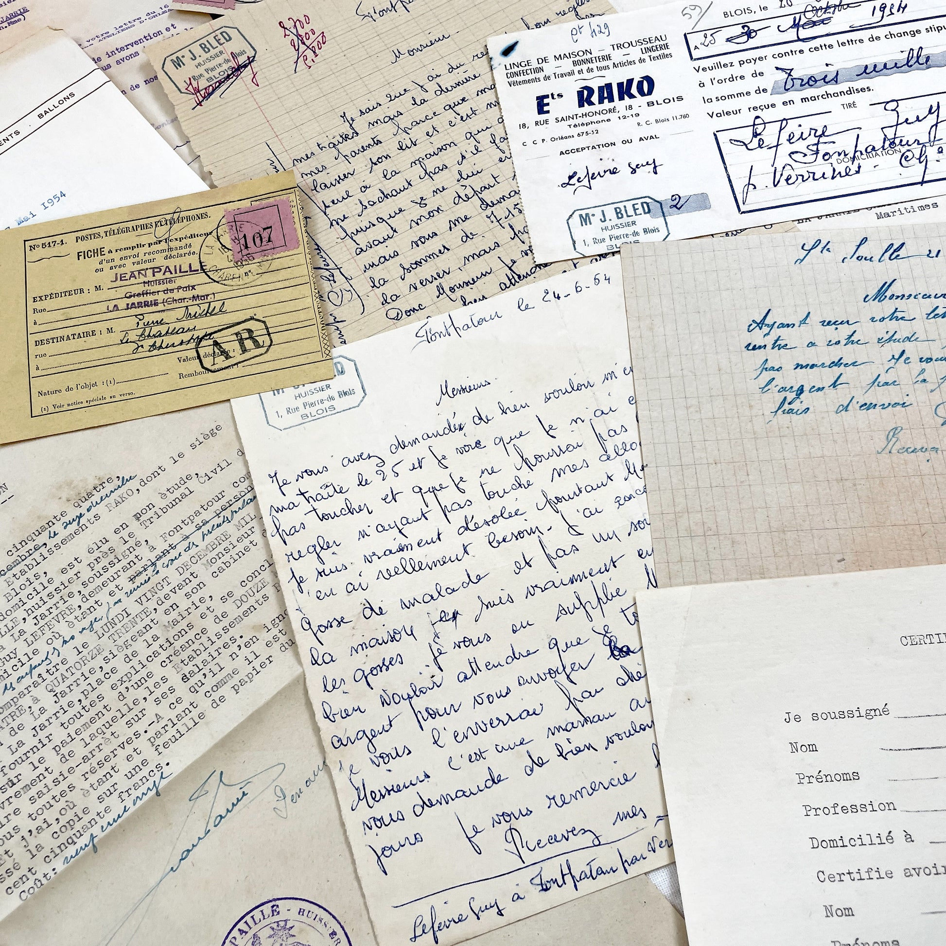 1950s - Vintage Ephemera Lot – French Letters, Invoices & Legal Documents from Notary Archive