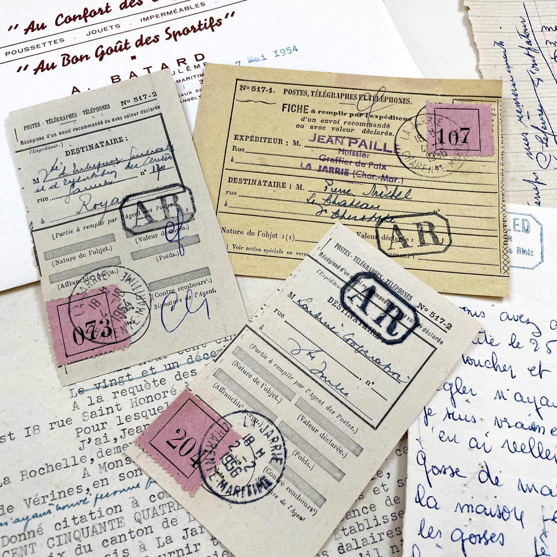 1950s - Vintage Ephemera Lot – French Letters, Invoices & Legal Documents from Notary Archive