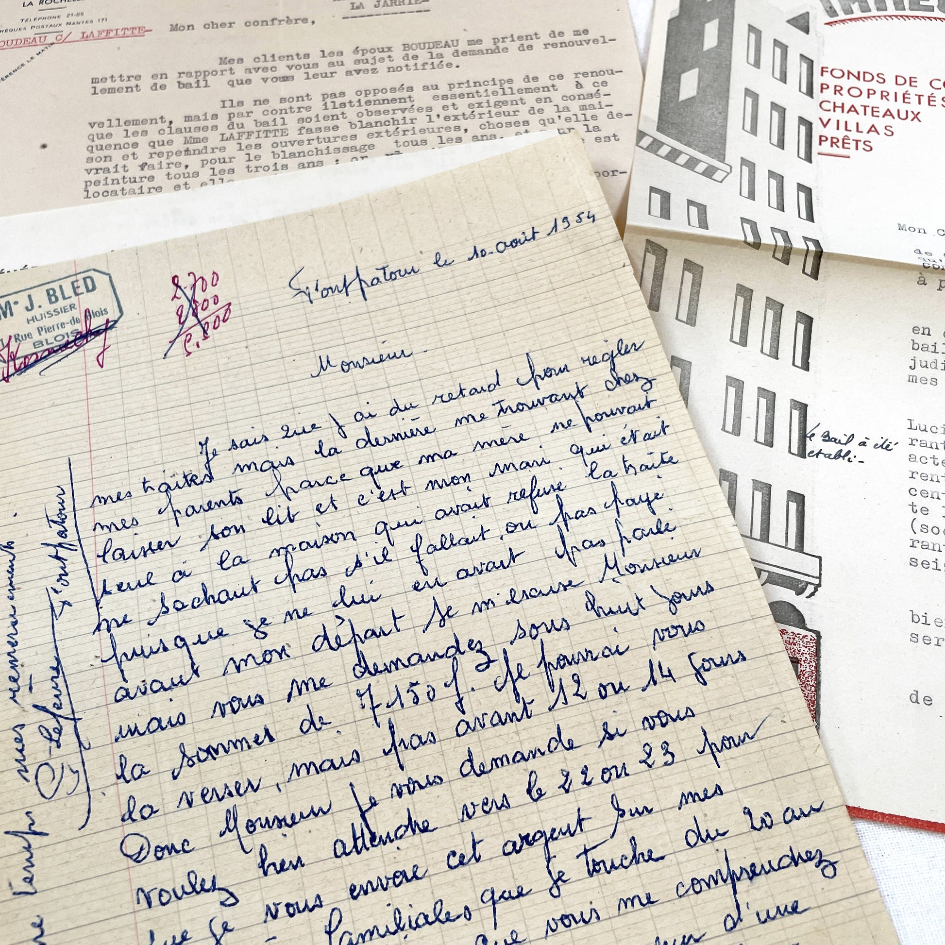 1950s - Vintage Ephemera Lot – French Letters, Invoices & Legal Documents from Notary Archive