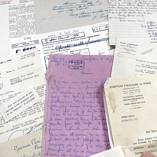 1950s - Vintage Ephemera Lot – French Letters, Invoices & Legal Documents from Notary Archive