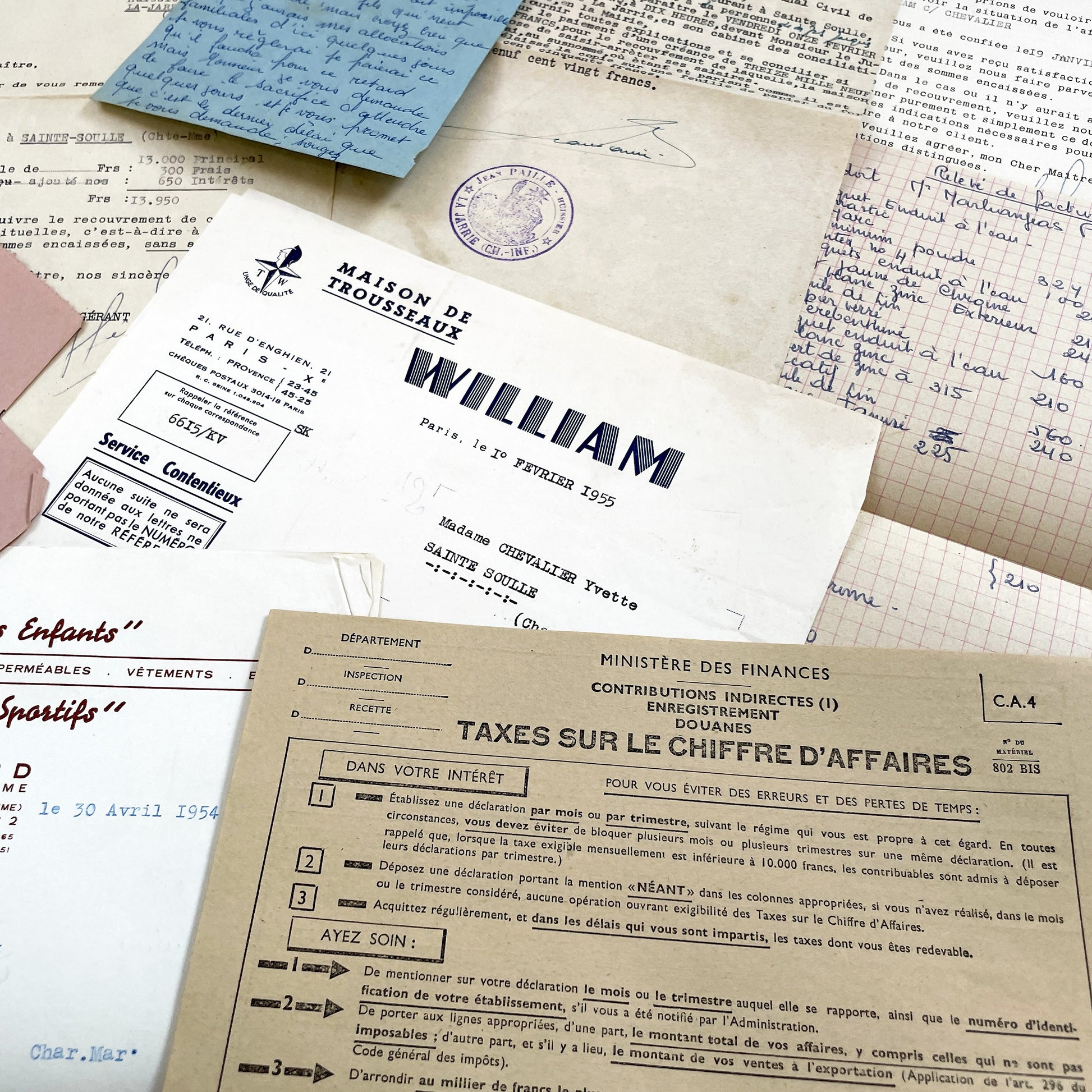 1950s - Vintage Ephemera Lot – French Letters, Invoices & Legal Documents from Notary Archive