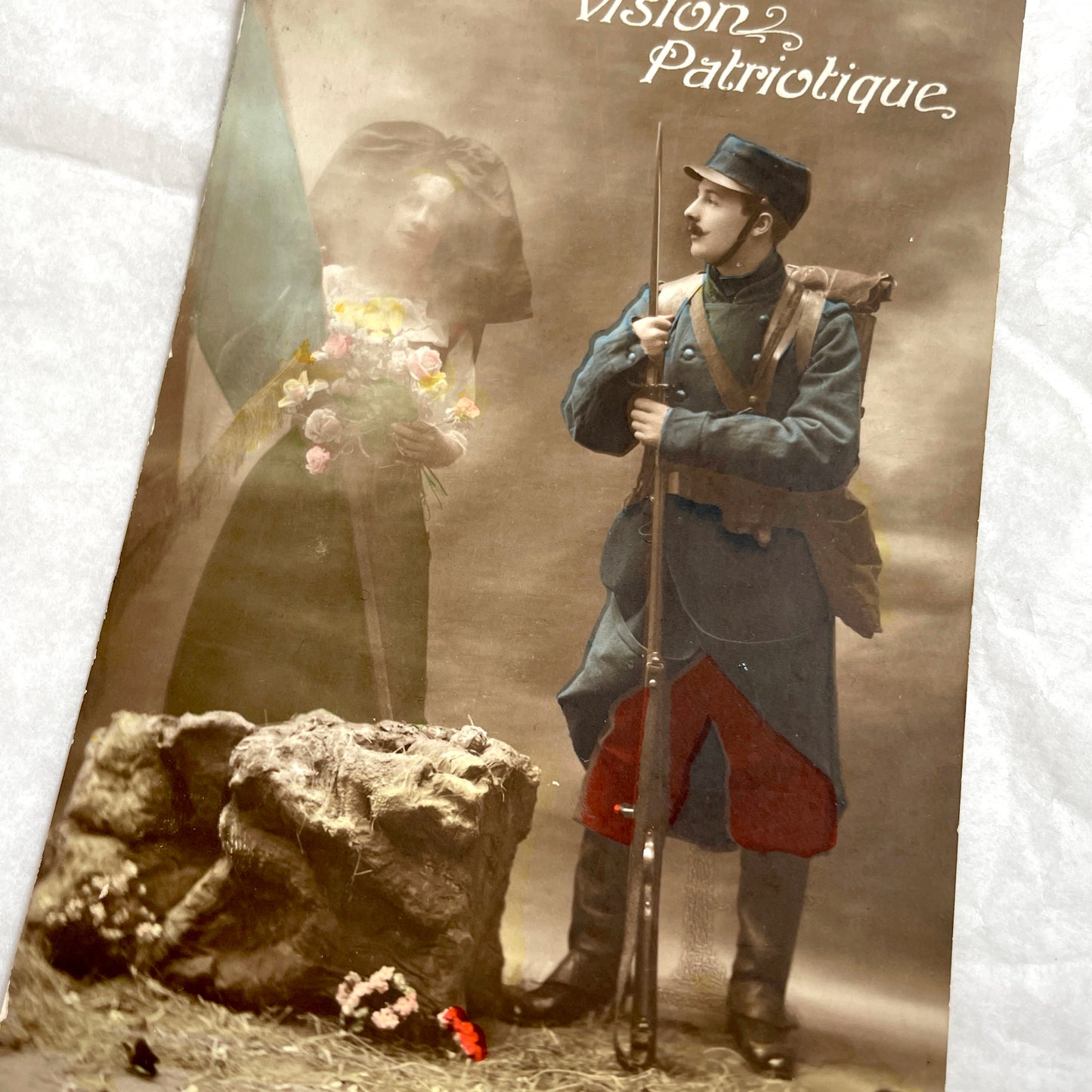 1910s - French Patriotic Postcard - Vision Patriotique Soldier And Mourning Woman - WWI Era