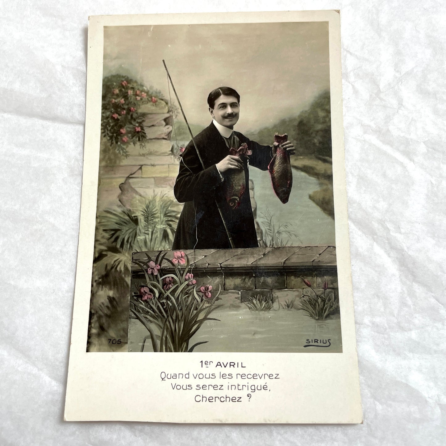 1900s - Vintage French Postcard - April Fool's Day Fisherman