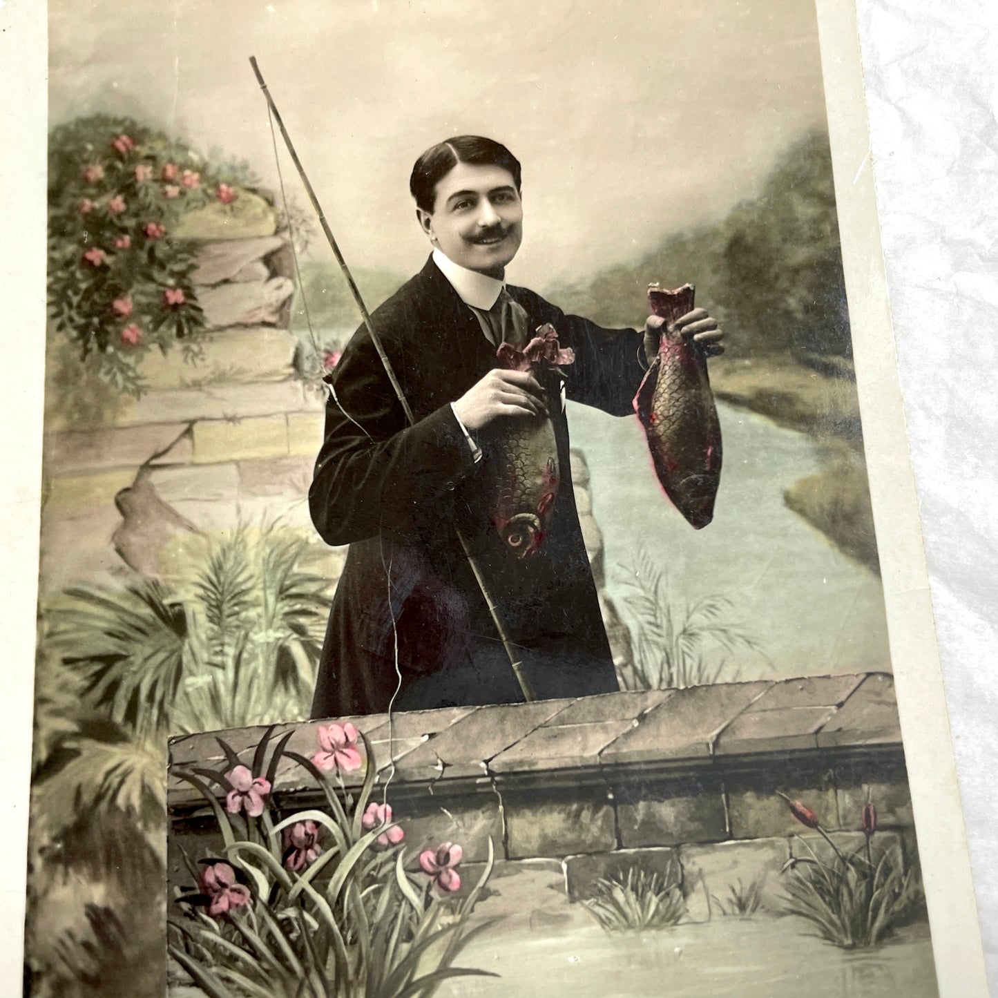 1900s - Vintage French Postcard - April Fool's Day Fisherman