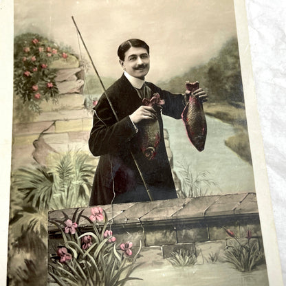 1900s - Vintage French Postcard - April Fool's Day Fisherman