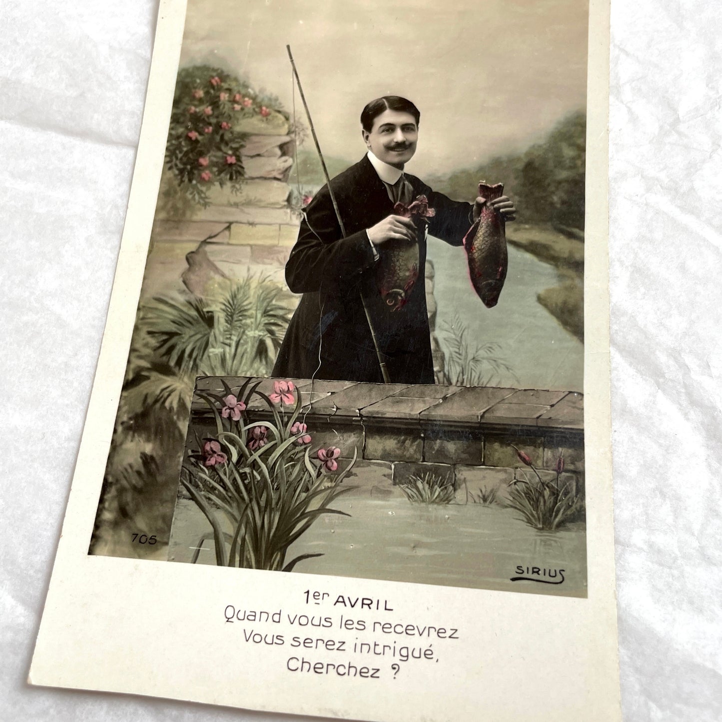 1900s - Vintage French Postcard - April Fool's Day Fisherman