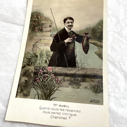 1900s - Vintage French Postcard - April Fool's Day Fisherman