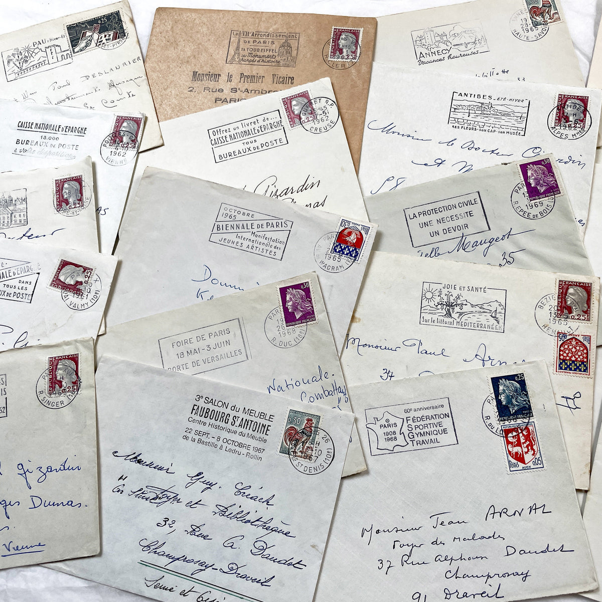 1960s - Lot of 20 Vintage French Envelopes – 1960s Ephemera for Junk Journals, Collage & Paper Crafts