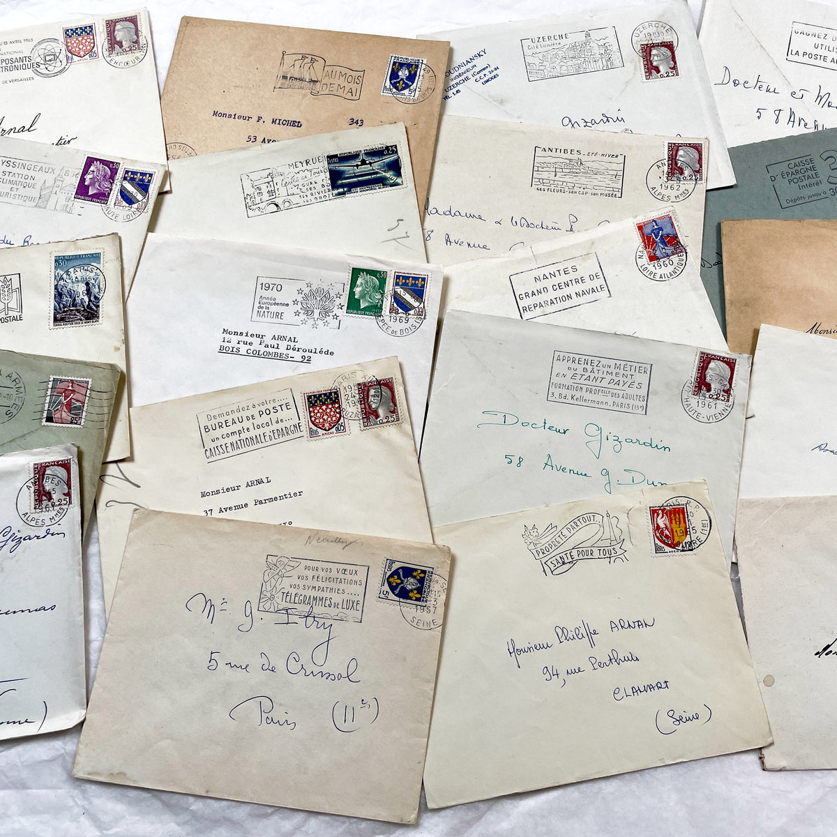 1960s - Lot of 20 Vintage French Envelopes – 1960s Ephemera for Junk Journals, Collage & Paper Crafts