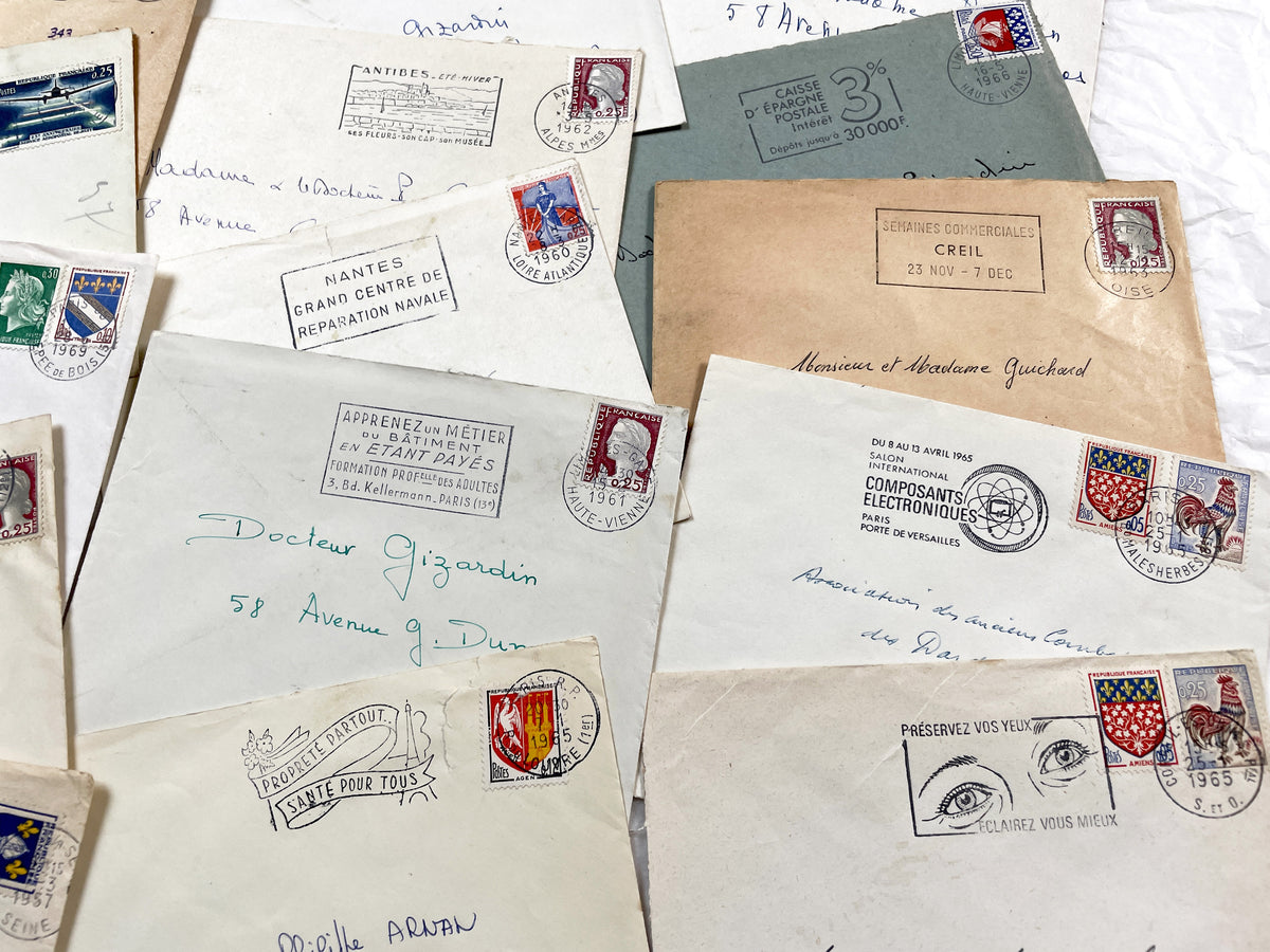 1960s - Lot of 20 Vintage French Envelopes – 1960s Ephemera for Junk Journals, Collage & Paper Crafts