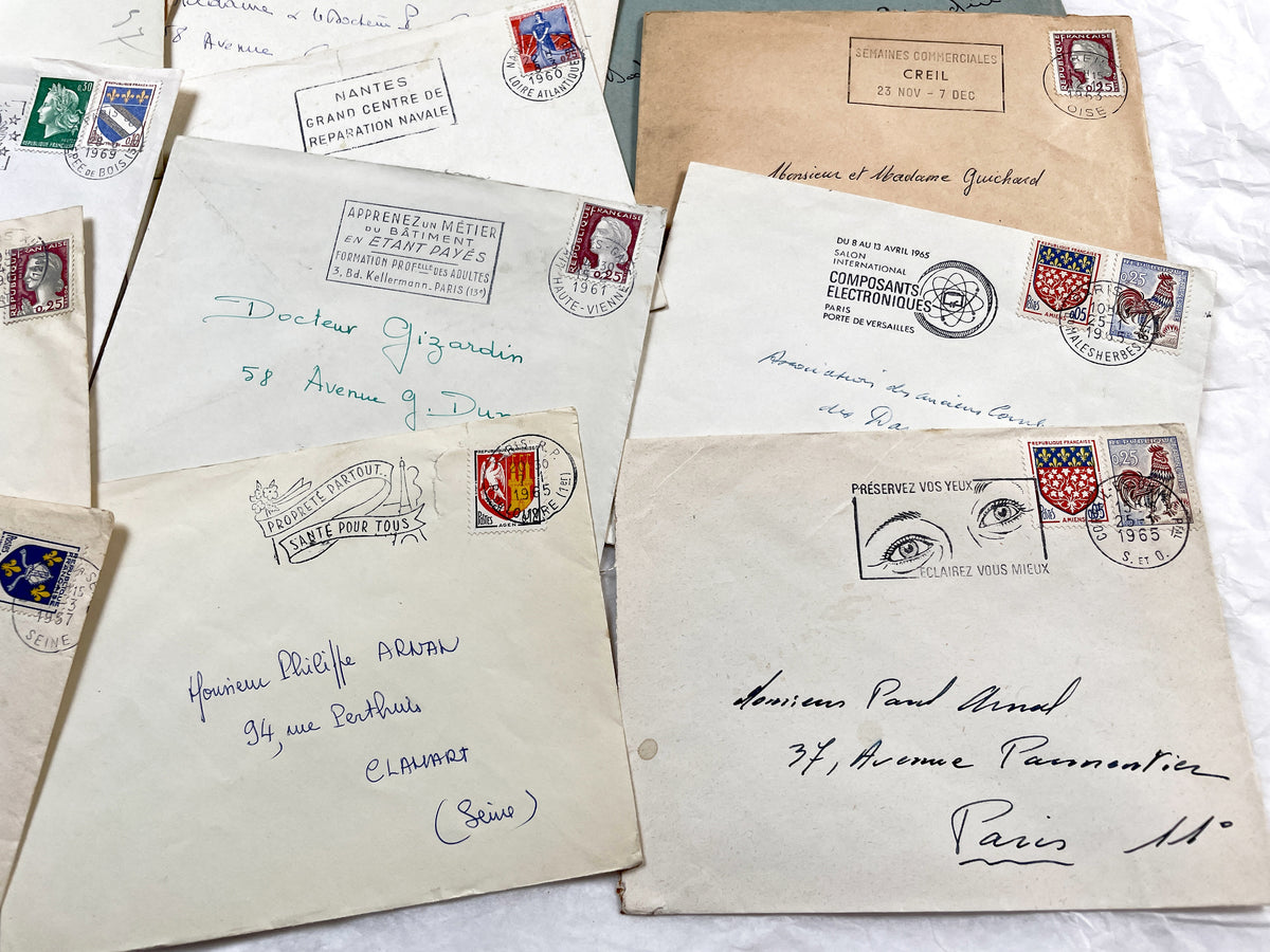 1960s - Lot of 20 Vintage French Envelopes – 1960s Ephemera for Junk Journals, Collage & Paper Crafts