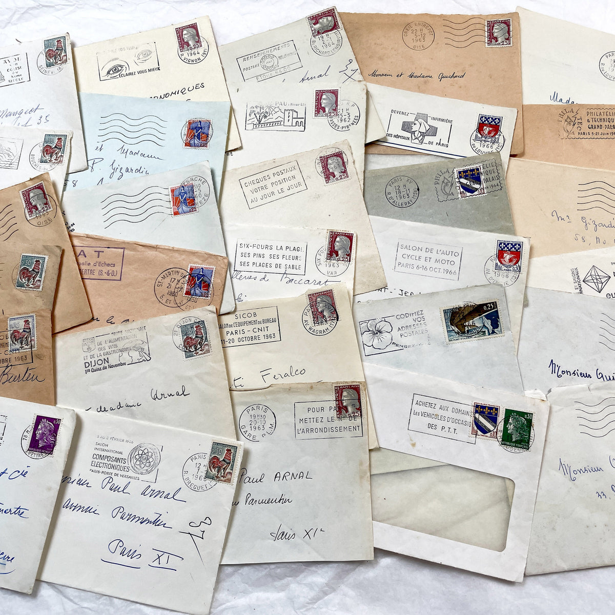 1960s - 30 French half-envelopes - Without letters inside - 1960s Ephemera for Junk Journals, Collage & Paper Crafts
