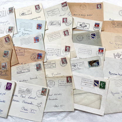 1960s - 30 French half-envelopes - Without letters inside - 1960s Ephemera for Junk Journals, Collage & Paper Crafts