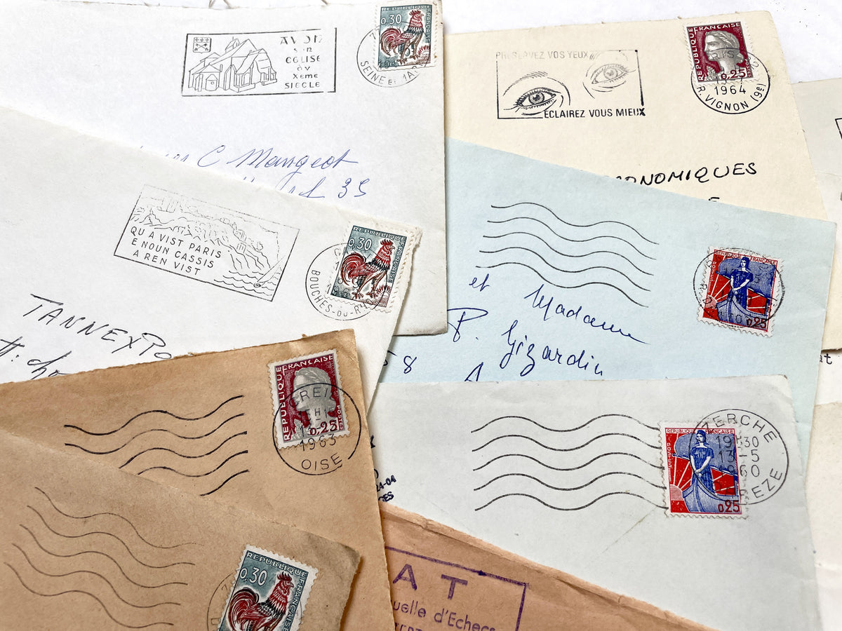1960s - 30 French half-envelopes - Without letters inside - 1960s Ephemera for Junk Journals, Collage & Paper Crafts