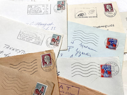 1960s - 30 French half-envelopes - Without letters inside - 1960s Ephemera for Junk Journals, Collage & Paper Crafts
