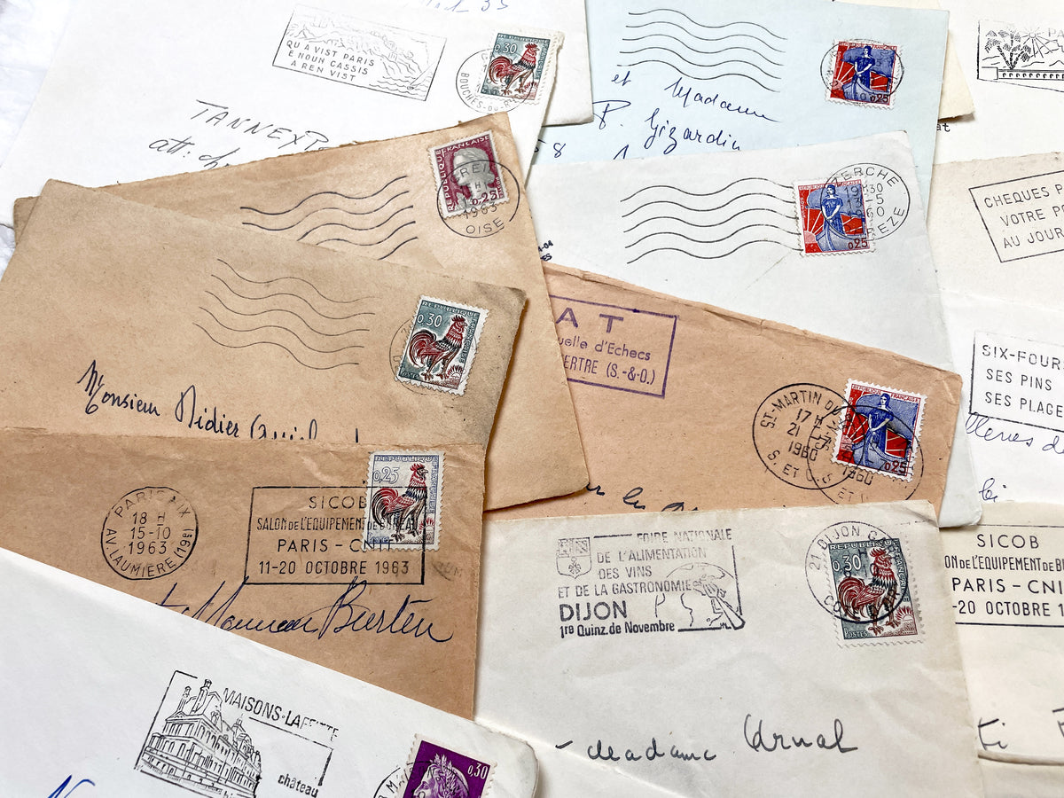1960s - 30 French half-envelopes - Without letters inside - 1960s Ephemera for Junk Journals, Collage & Paper Crafts