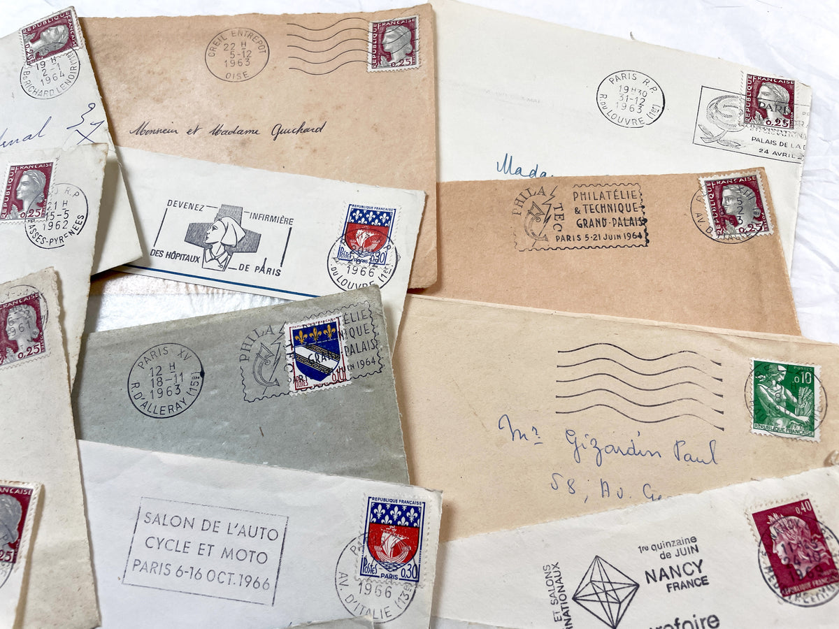 1960s - 30 French half-envelopes - Without letters inside - 1960s Ephemera for Junk Journals, Collage & Paper Crafts