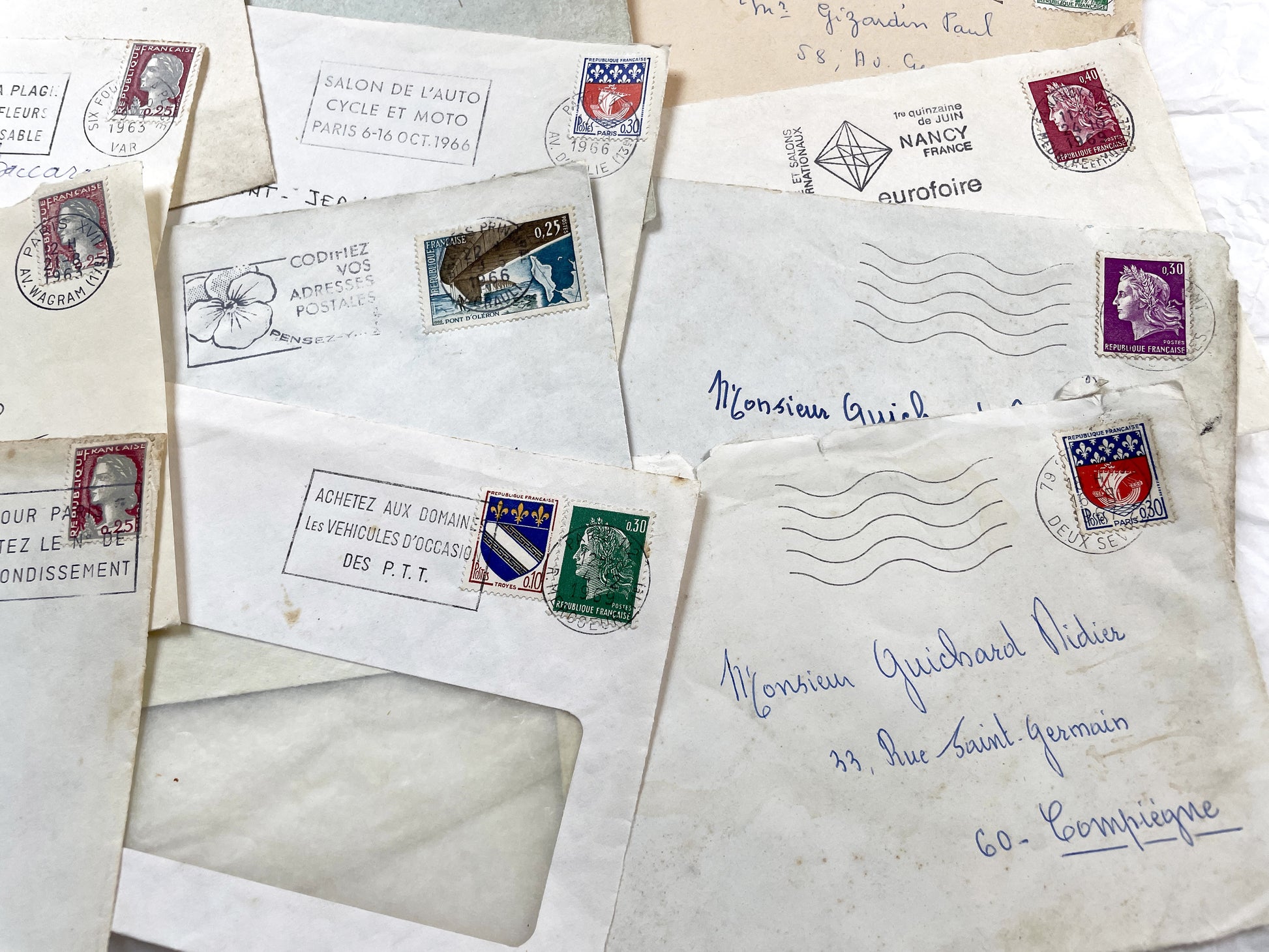 1960s - 30 French half-envelopes - Without letters inside - 1960s Ephemera for Junk Journals, Collage & Paper Crafts